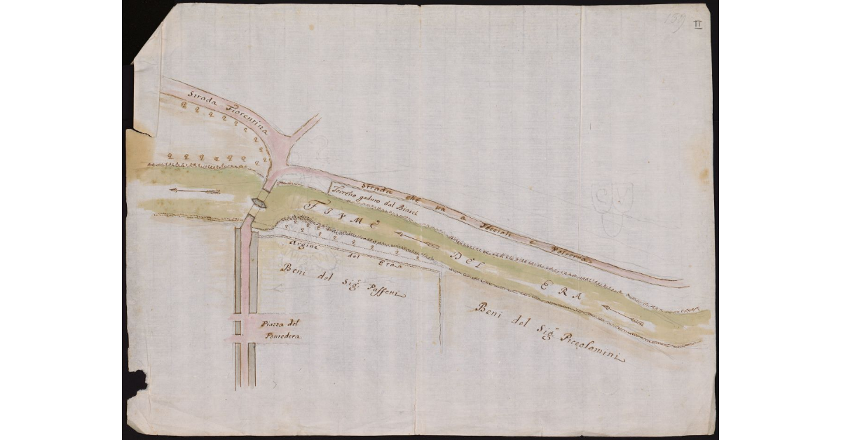 [Pianta riguardante una porzione del corso dell'Era presso il paese di Pontedera]