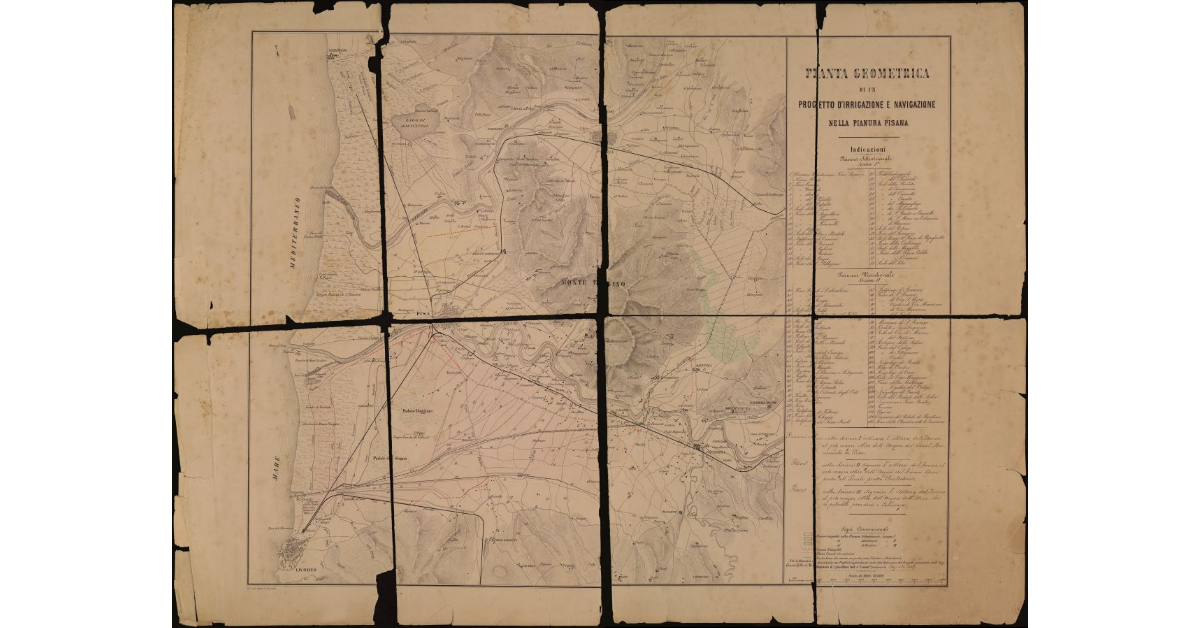[Pianta geometrica di un progetto d'irrigazione e navigazione nella pianura pisana]