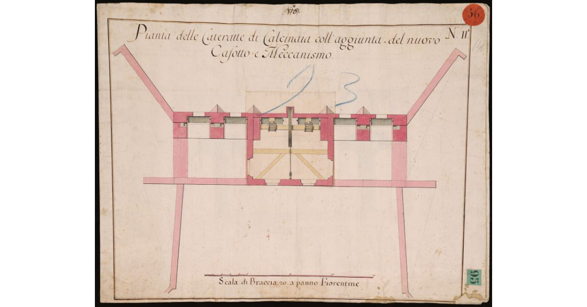 Pianta delle cateratte di Calcinaia coll'aggiunta del nuovo casotto e meccanismo