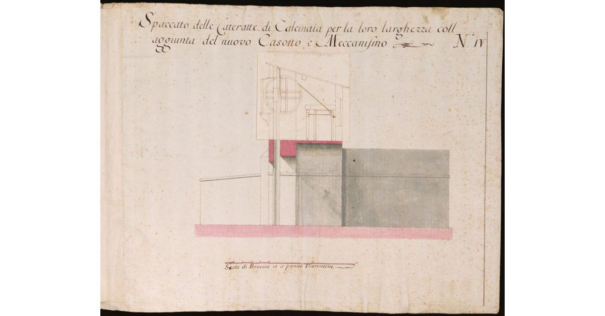 Spaccato delle cateratte di Calcinaia per la loro larghezza
