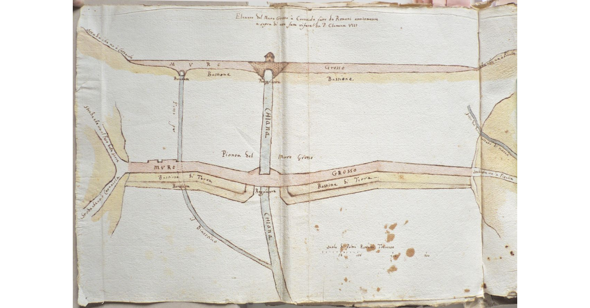 Elevato del muro Grosso à Carnaiola fatto da' Romani anticamente e sopra di esso fatto rifare da Papa Clemente VIII]