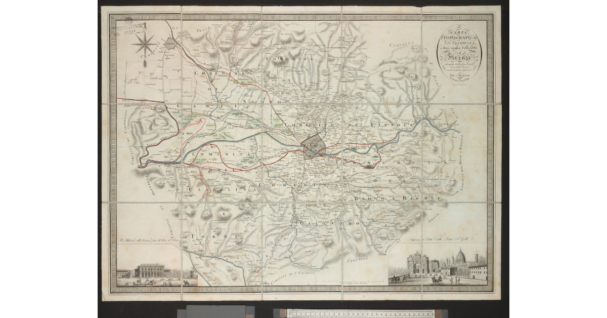 Carta topografica dei contorni a dieci miglia dalla città di Firenze, disegnata da Girolamo Ermirio, incisa da G. Canacci e scritta da Gaetano Giarrè