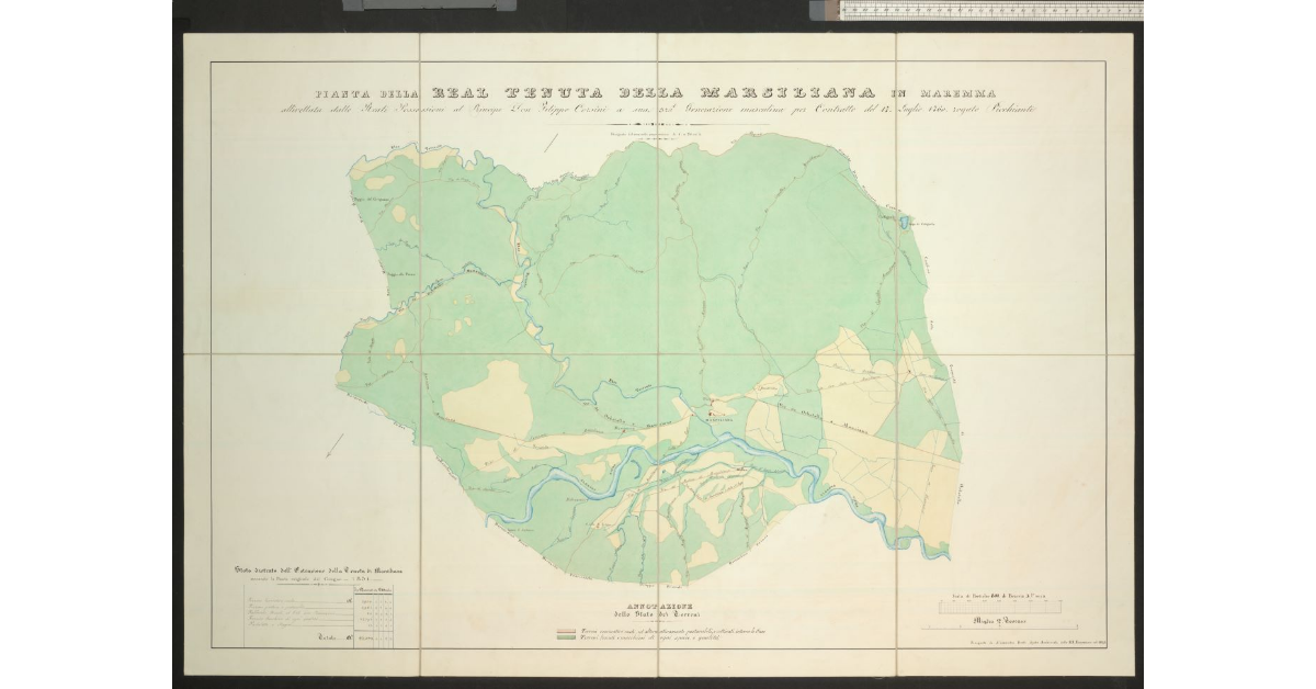 Pianta della Real tenuta della Marsiliana in Maremma, allivellata dalle reali possessioni al principe Don Filippo Corsini a sua terza generazione masculina per contratto del 17 luglio 1760, rogato Picchianti