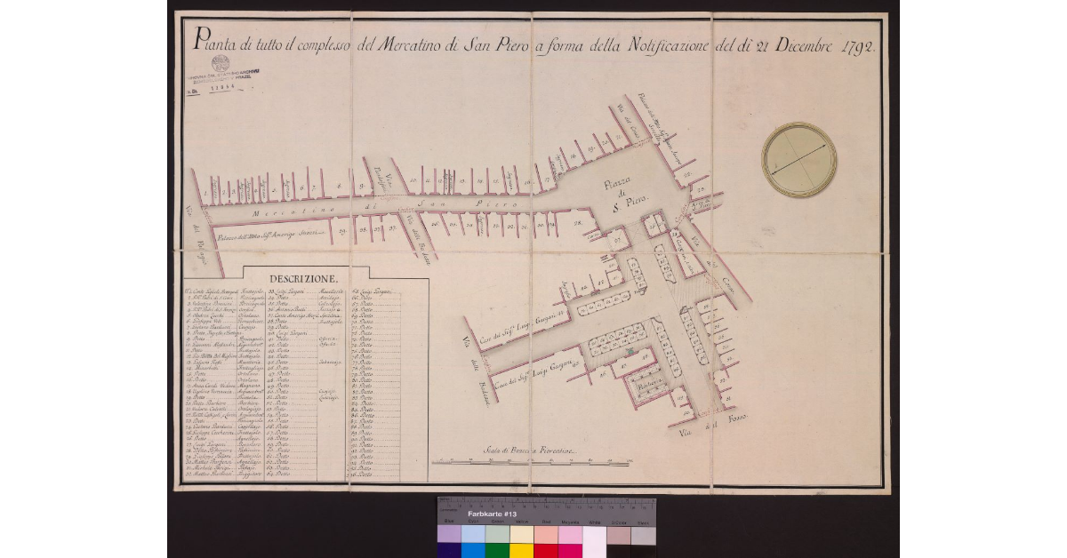 Pianta di tutto il complesso del mercatino di San Piero a forma della notificazione del dì 21 dicembre 1792