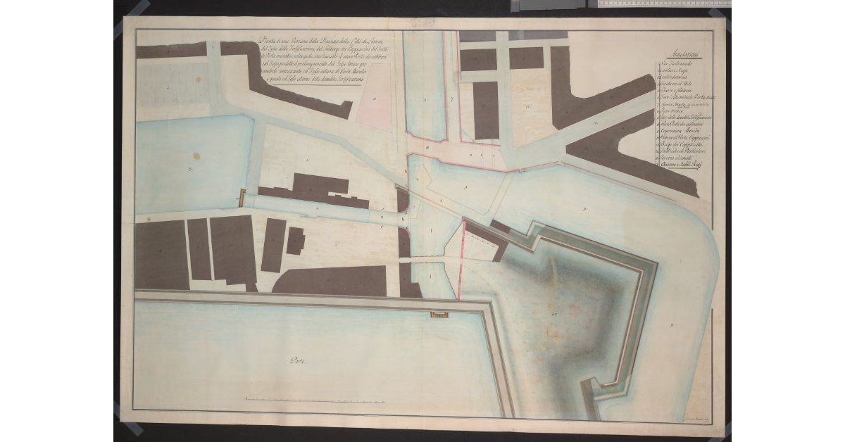 Pianta riguardante il progetto di riunione del fosso tronco della darsena di Livorno con quello del forte di Porta Murata e col fosso reale