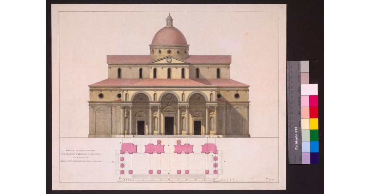 Pianta d'un progetto d'erezione d'un portico alla facciata dell'Imp.e e R.le Basilica di S. Lorenzo