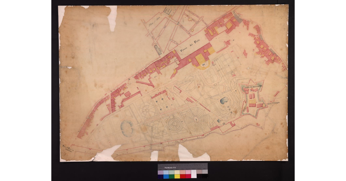 [Pianta di una parte della città di Firenze da Piazza Pitti a Forte Belvedere e giardino di Boboli]