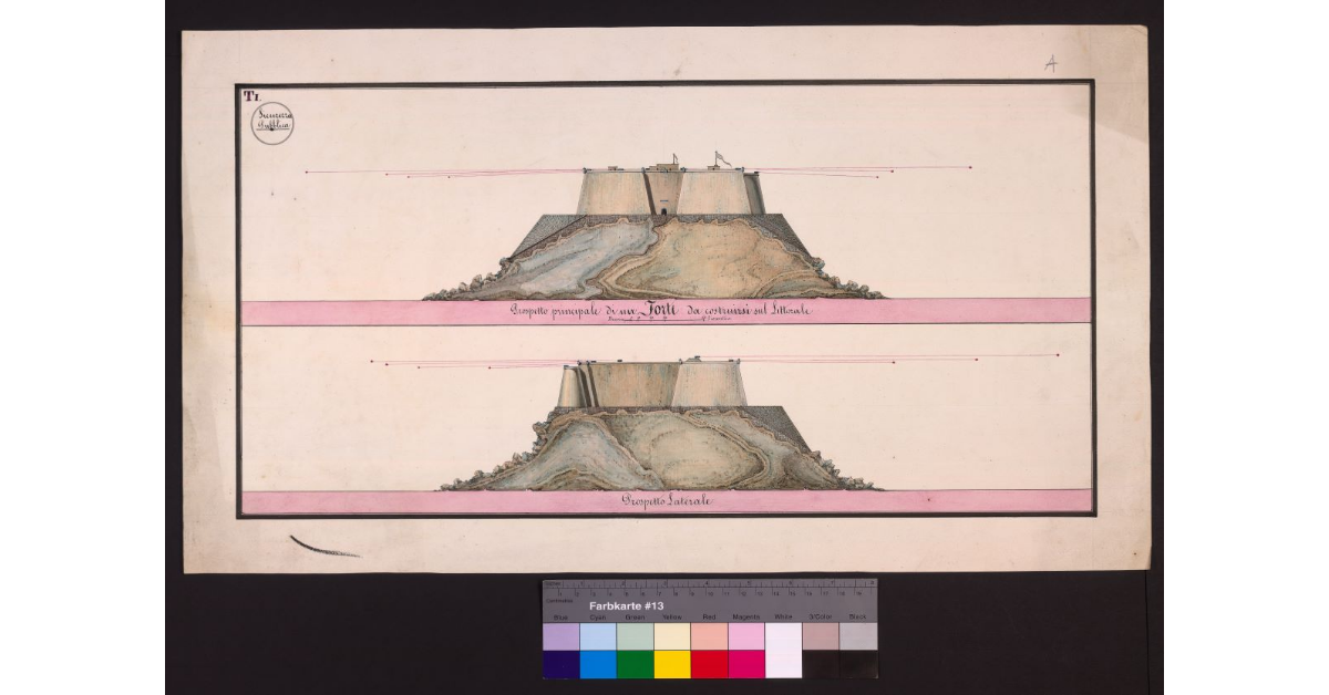 Prospetto principale e laterale di un Forte da costruirsi sul Littorale