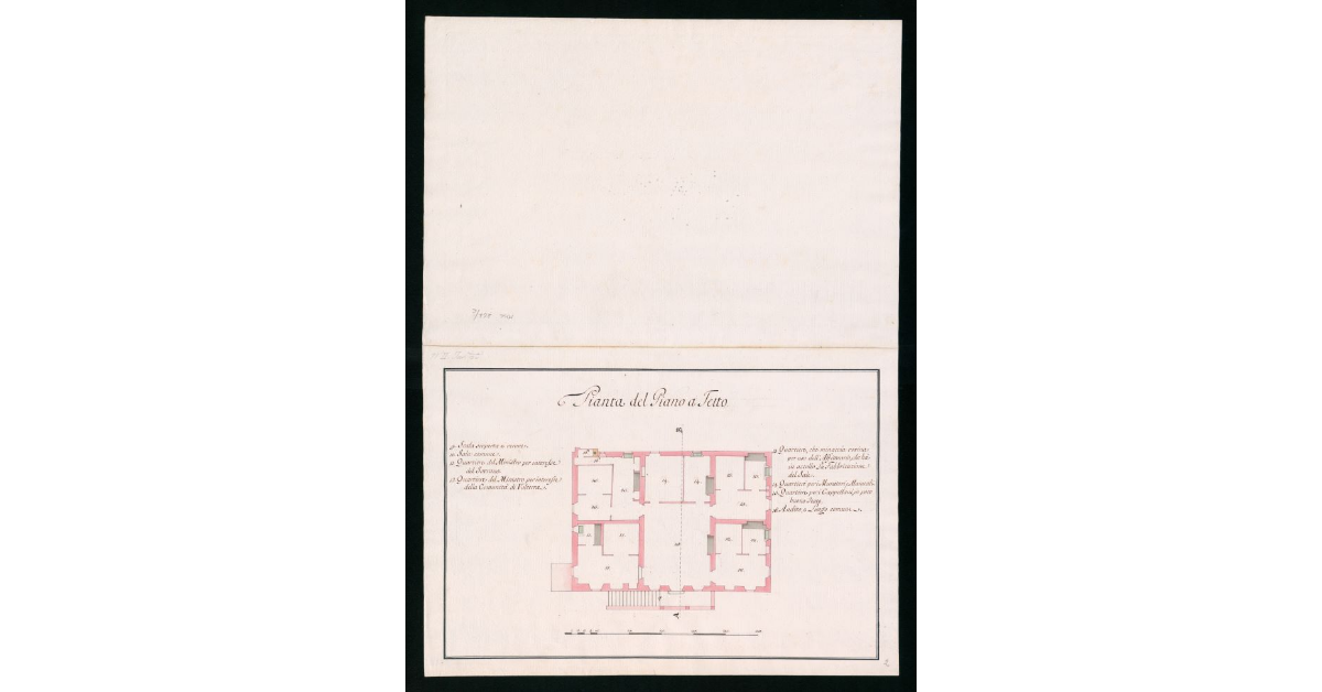 Piante e spaccato della fabbrica attuale in faccia alla Moja del S. Giovanni che contiene i quartieri per i Ministri, la Cappella e altri servizi per uso di detta Moja. Pianta II