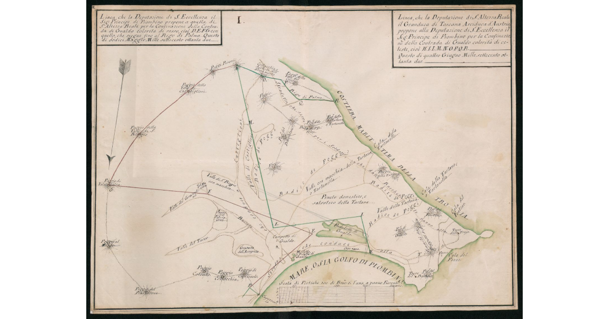 [Pianta del confine giurisdizionale tra Granducato di Toscana e Principato di Piombino nel territorio di Gualdo]