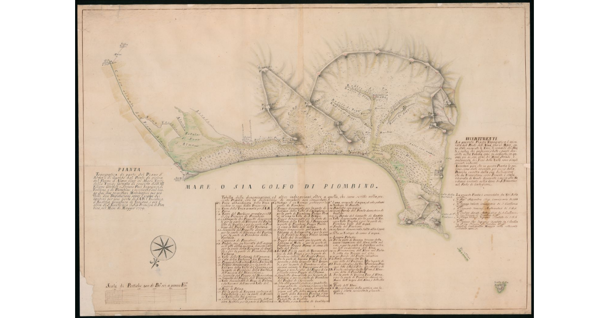 Pianta topografica di una parte del piano d'Alma e di Gualdo dal ponte di pietra del fiume d'Alma fino al mare, torre della Troia formata di concerto dall'alfiere Filippo Grobert e Stefano Pasi ingegneri di Toscana e di Piombino