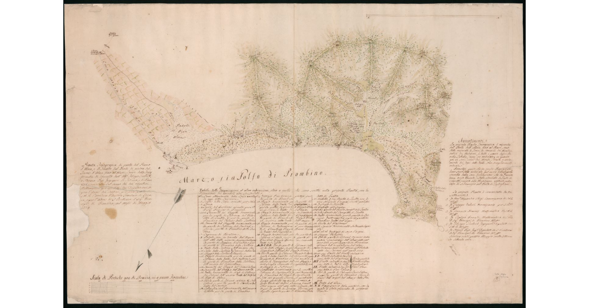 Pianta topografica di una parte del piano d'Alma e di Gualdo dal ponte di pietra del fiume d'Alma fino al mare, torre della Troia formata di concerto dall'alfiere Filippo Grobert e Stefano Pasi ingegneri di Toscana e di Piombino