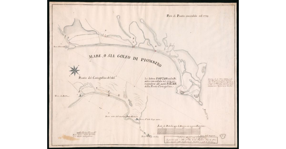 [Territorio del Gualdo, oggi Punta Ala, in due piante a confronto del 1616 e del 1769]