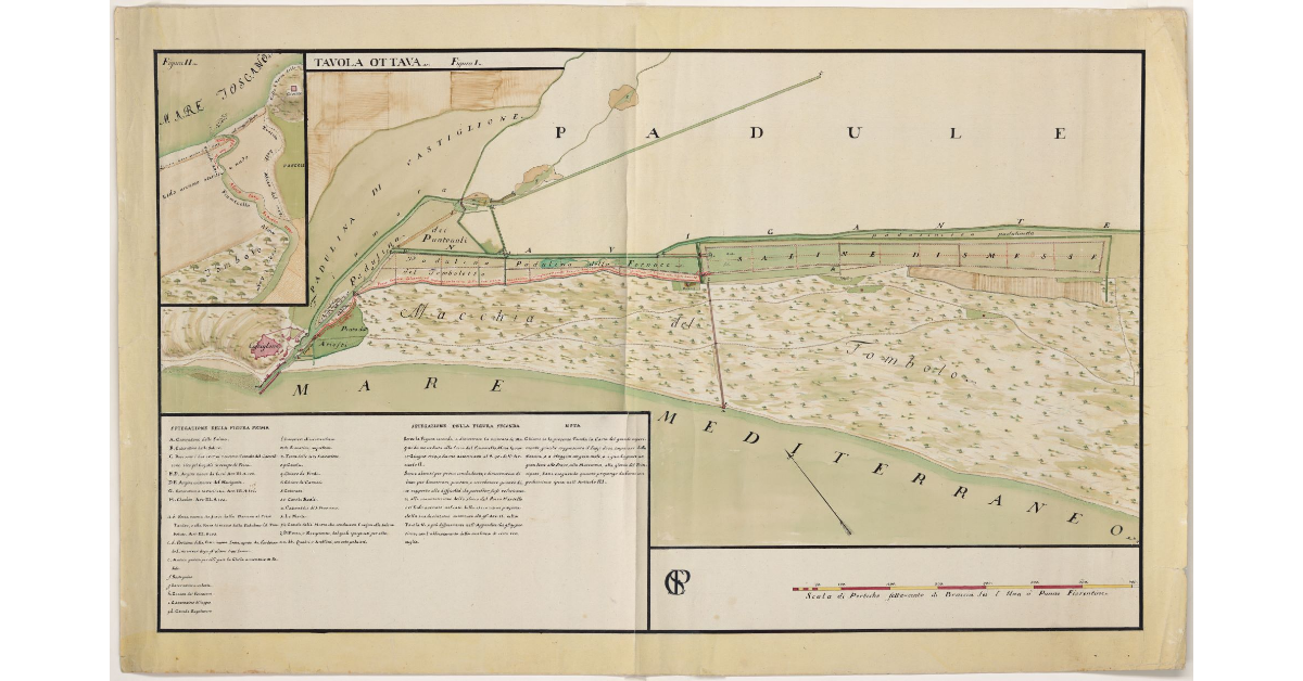 [Mappa della parte terminale del padule di Castiglione con disegno del corso del fiume Alma]