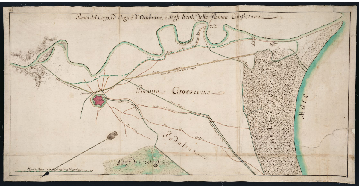Pianta del Corso, ed Argine d'Ombrone e degli Scoli della Pianura Grossetana