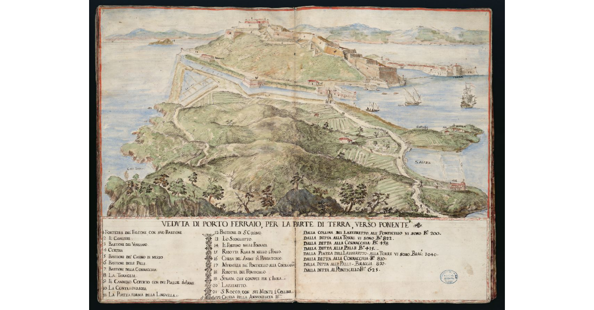 Veduta di Porto Ferraio, per la parte di terra, verso Ponente
