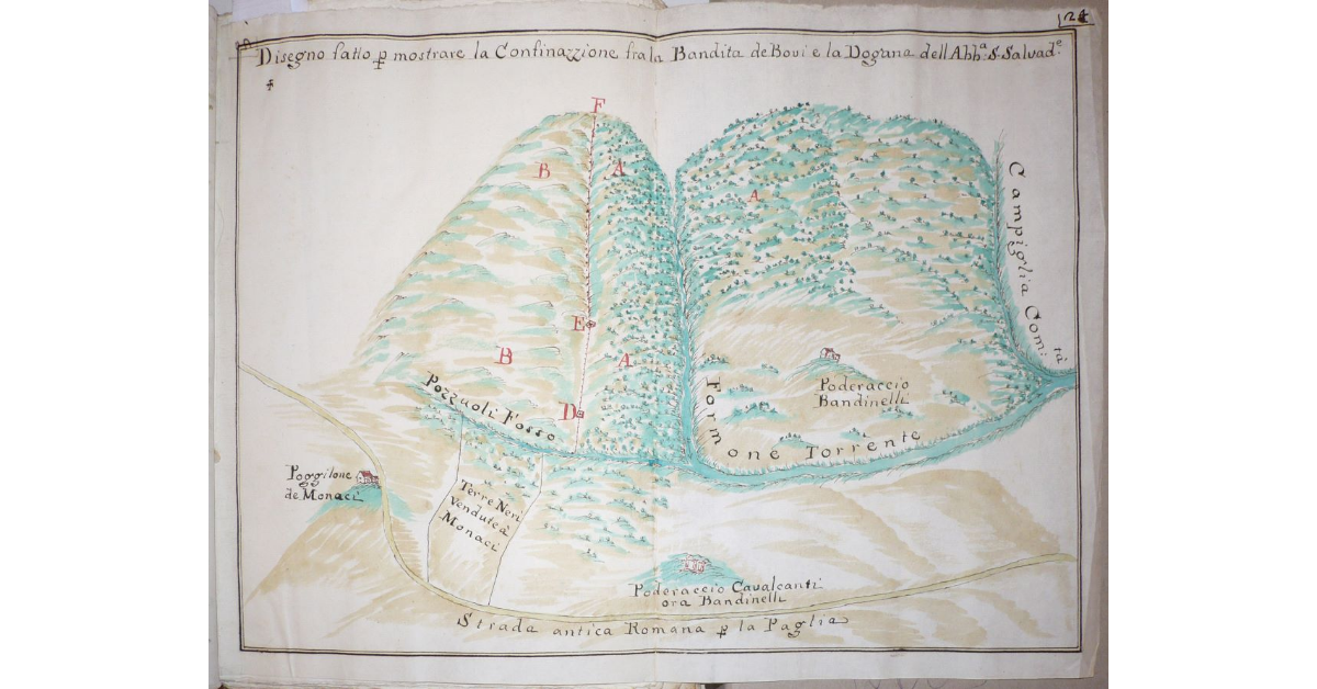 Disegno fatto per mostrare la Confinazzione fra la Bandita de Bovi e la Dogana dell'Abbadia San Salvadore