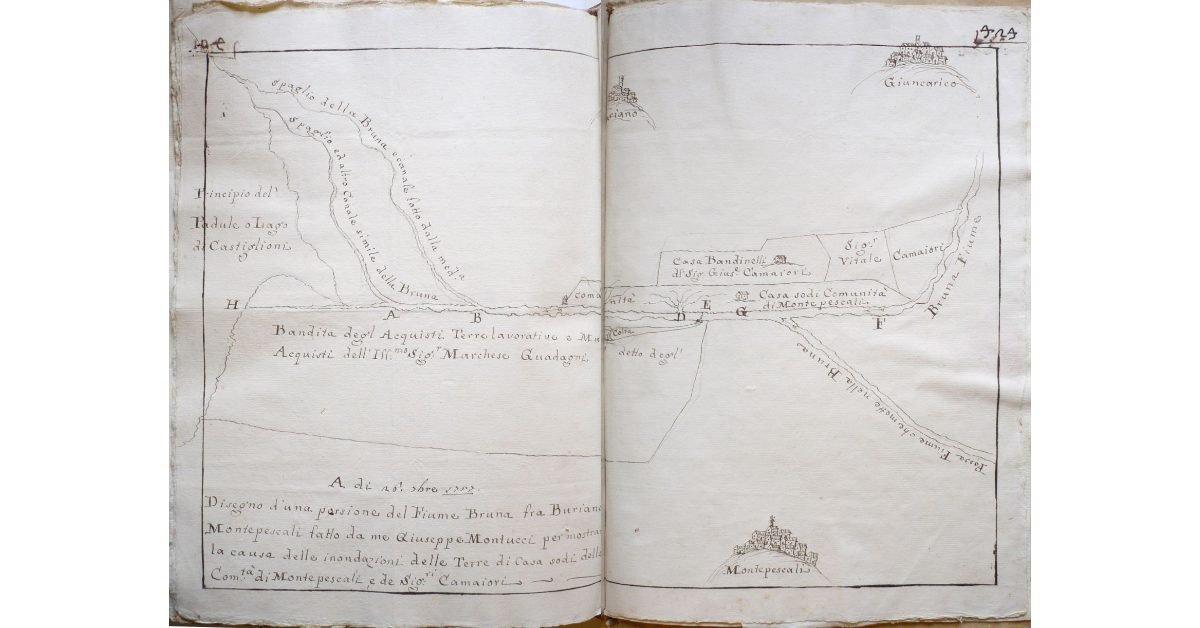 Disegno d'una porsione del Fiume Bruna fra Buriano e Montepescali