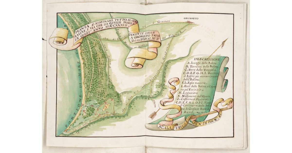 Pianta per dimostrare tutto il continente delle Saline e via che da quelle porta a Grosseto fatta in quest'anno 1737 da me D[ottore] P[ier] A[ntonio] M[ontucci] I[ngegnere]