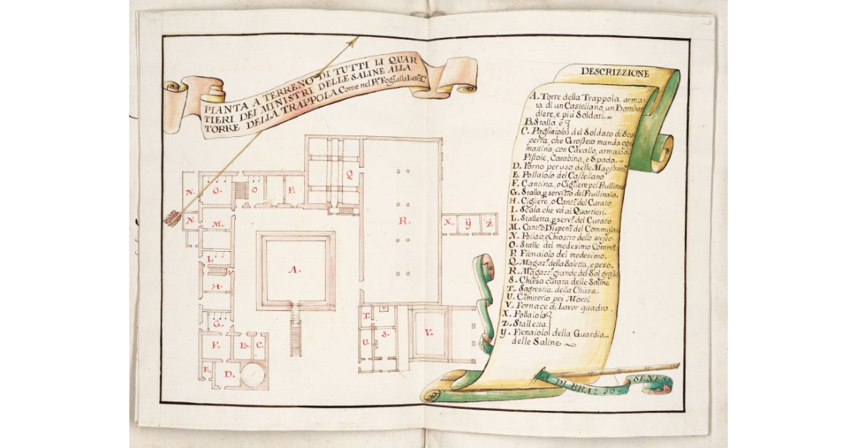 Pianta a tereno di tutti li quartieri dei ministri delle saline alla Torre della Trappola come nel P[rimo] foglio alla Let[tera] C