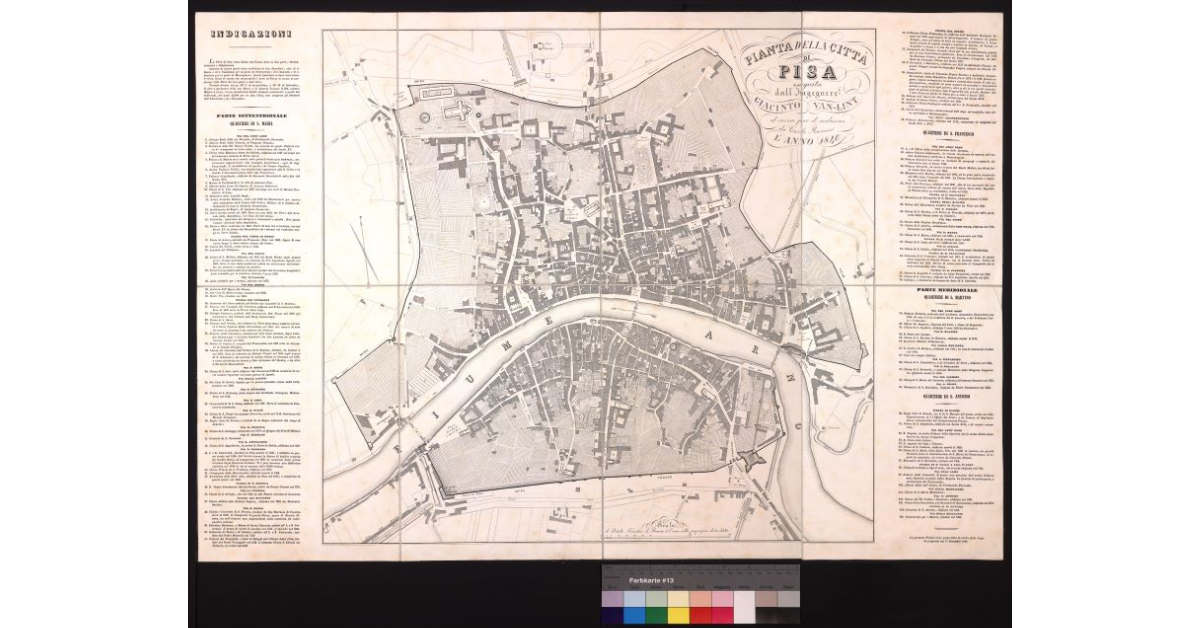 Pianta della città di Pisa eseguita dall'ingegnere Giacinto Van Lint ed incisa, per il medesimo, da Carlo Rancini, l'anno 1846