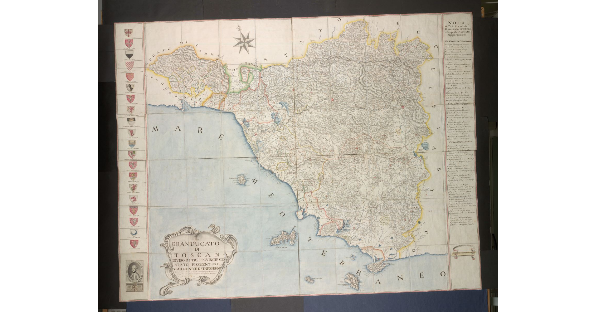 Il Granducato di Toscana diviso in tre provincie, cioè stato fiorentino, stato senese e stato pisano