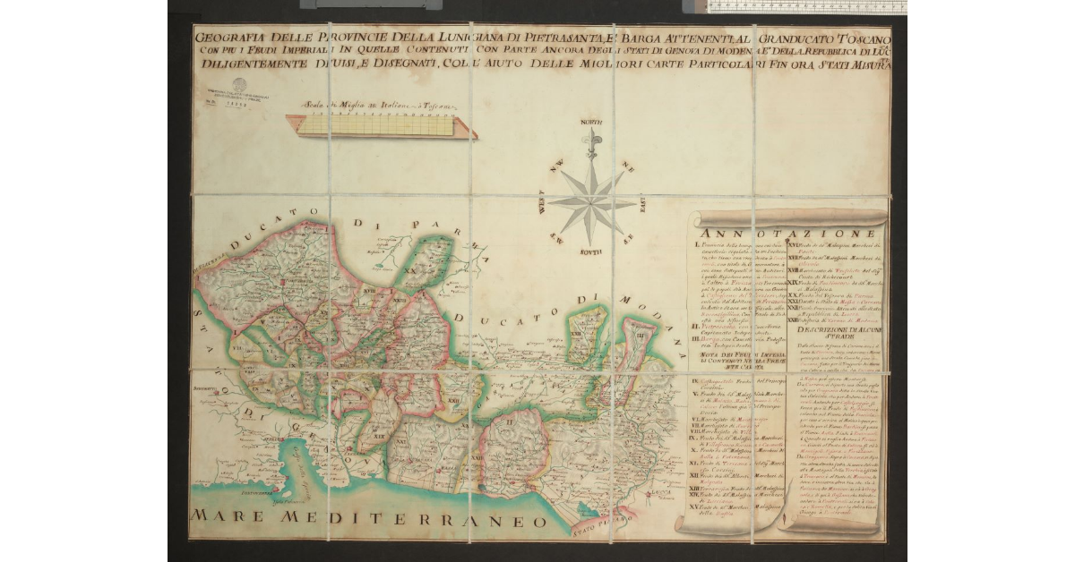 Geografia delle Provincie della Lunigiana di Pietrasanta e Barga […] diligentemente divise, e disegnate, coll’aiuto delle migliori carte particolari fin ora stati misurati