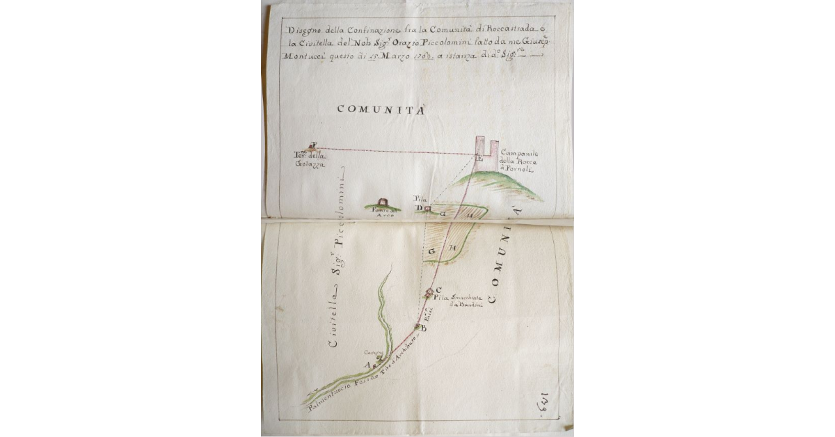 (Copia) Disegno della Confinazione fra la comunità di Roccastrada e la Civitella del Nobile Signor Orazio Piccolomini