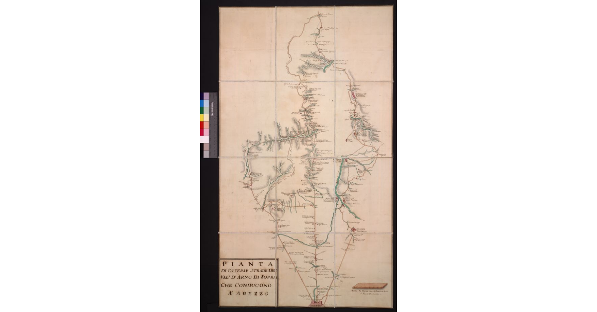 Pianta di diverse strade del Val d’Arno di Sopra che conducono ad Arezzo