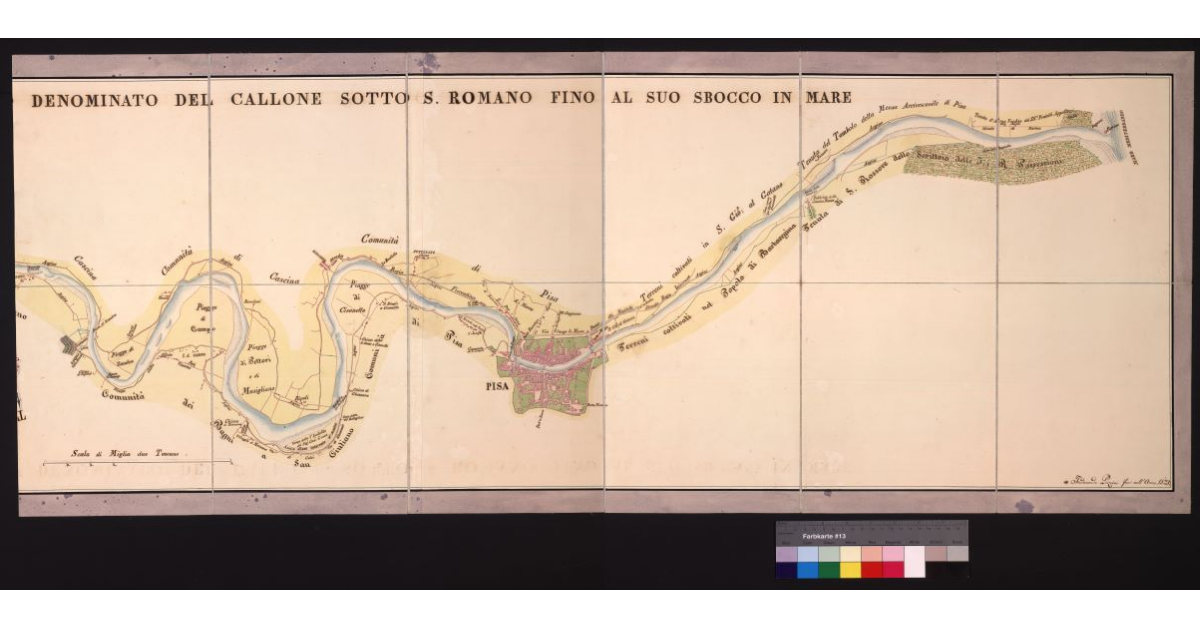 Pianta del corso del fiume Arno dalla pescaia murata del mulino denominato del Callone sotto S. Romano fino al suo sbocco in mare