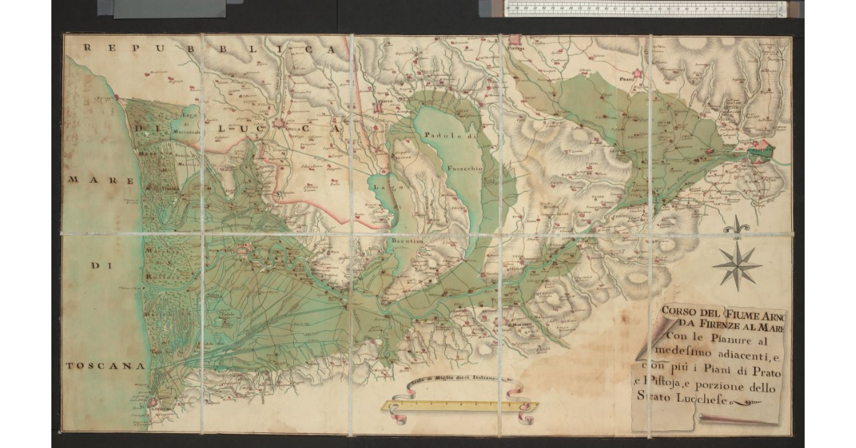Corso del Fiume Arno da Firenze al Mare con le pianure al medesimo adiacenti, e con i piani di Prato, e Pistoia, e porzione dello Stato Lucchese