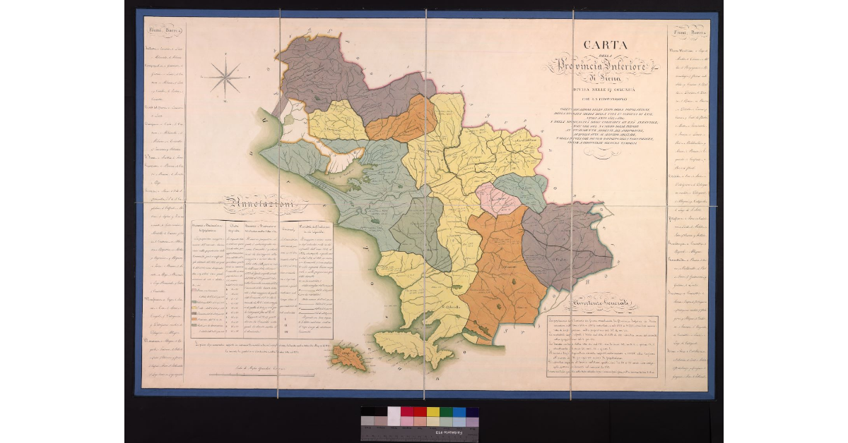 Carta della provincia inferiore di Siena divisa nelle 17 comunità che la compongono