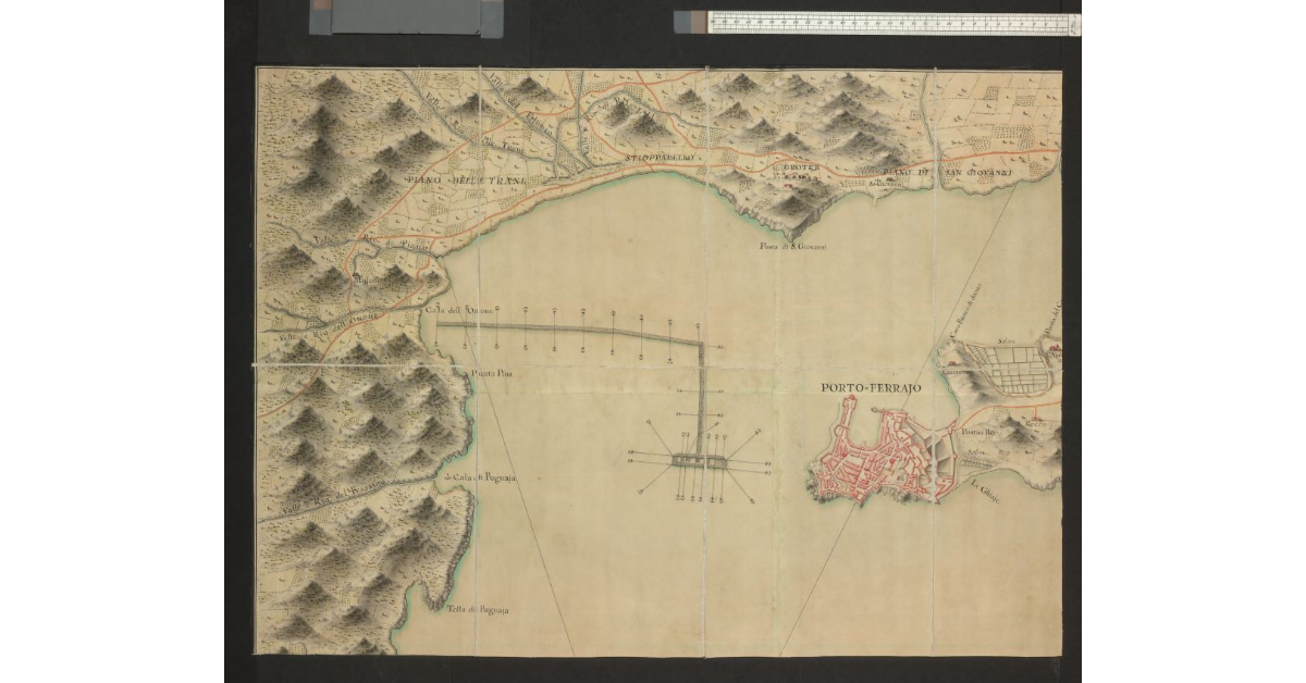 Parte dell’Isola d’Elba, col Territorio di S.M.I. in essa, la Piazza di Porto Ferrajo, sue vicinanze, e golfo, con la figura della pesca del tonno disegnatavi in esso [...]