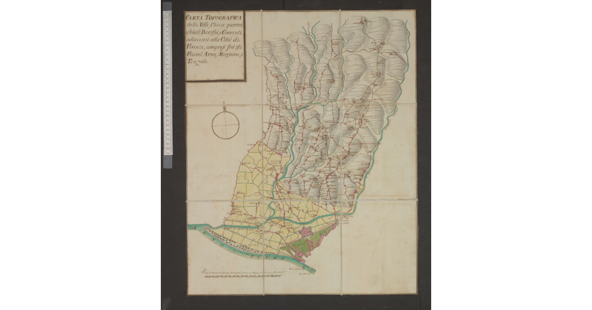 Carta topografica delle ville, chiese parrocchiali, borghi e conventi adiacenti alla città di Firenze compresi fra gli fiumi Arno, Mugnone e Terzolle