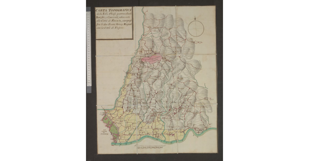 Carta topografica delle ville, chiese parrocchiali, borghi e conventi adiacenti alla città di Firenze, compresi fra li due fiumi Arno e Mugnone con la città di Fiesole