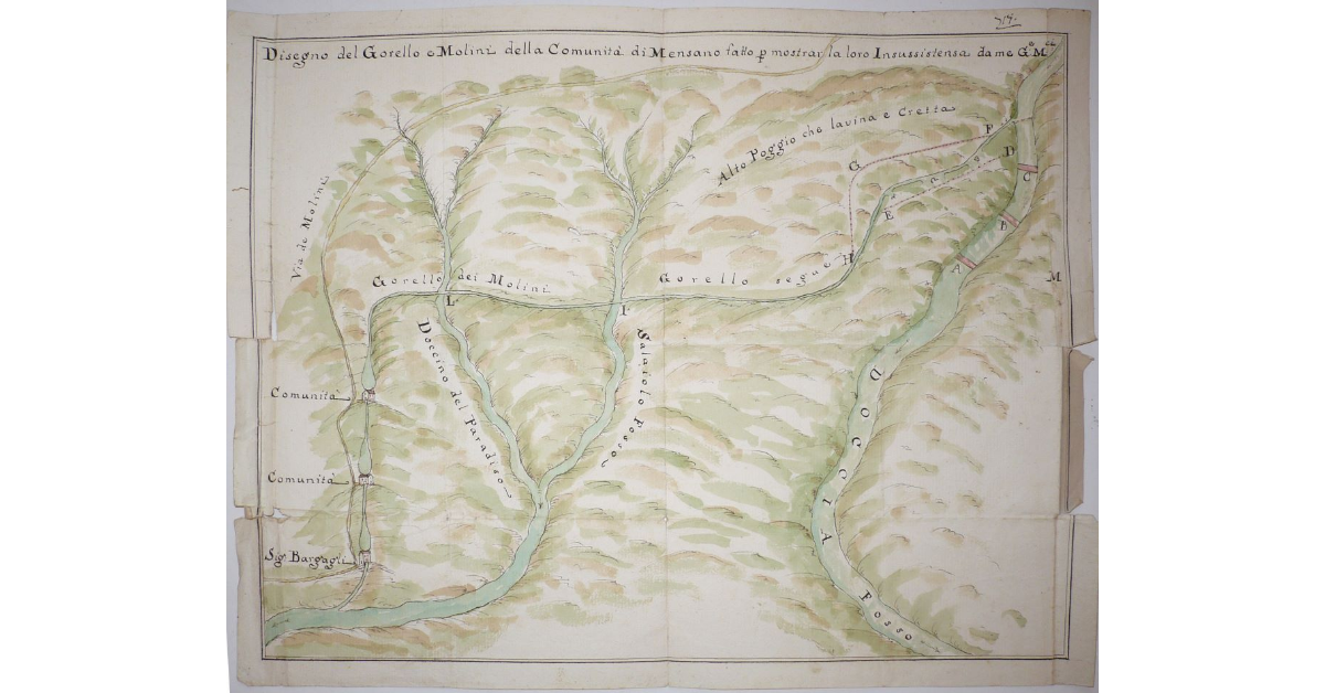 Disegno del Gorello e Molini della Comunità di Mensano fatto per mostrar la loro Insussistenza