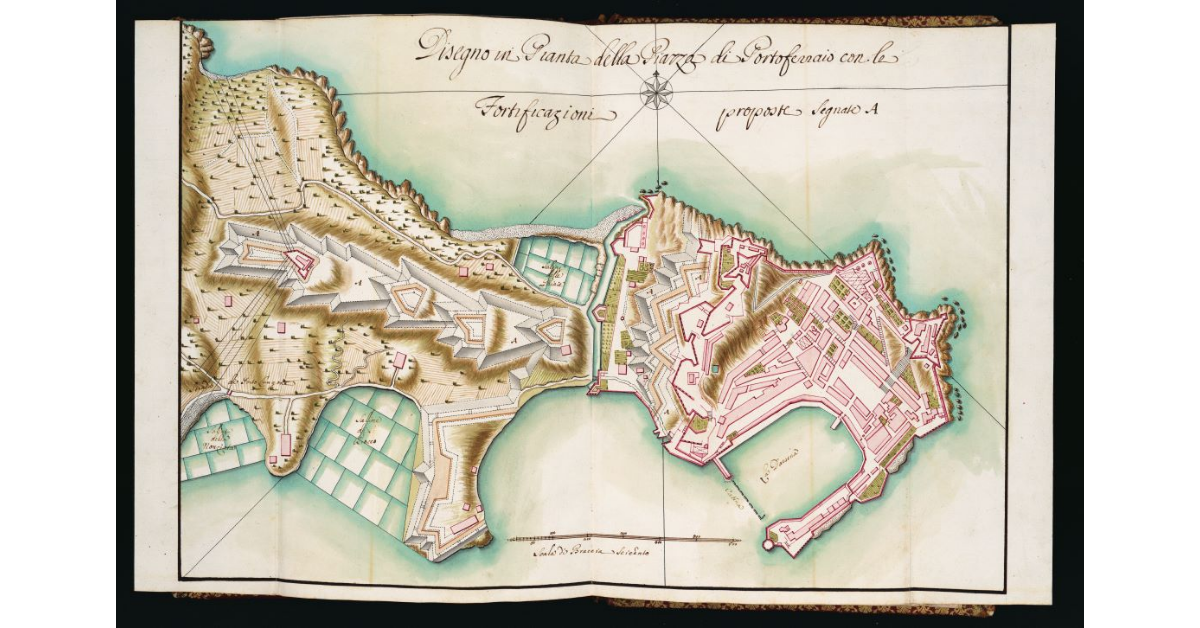 Disegno in Pianta della Piazza di Portoferraio con le fortificazioni proposte segnate A