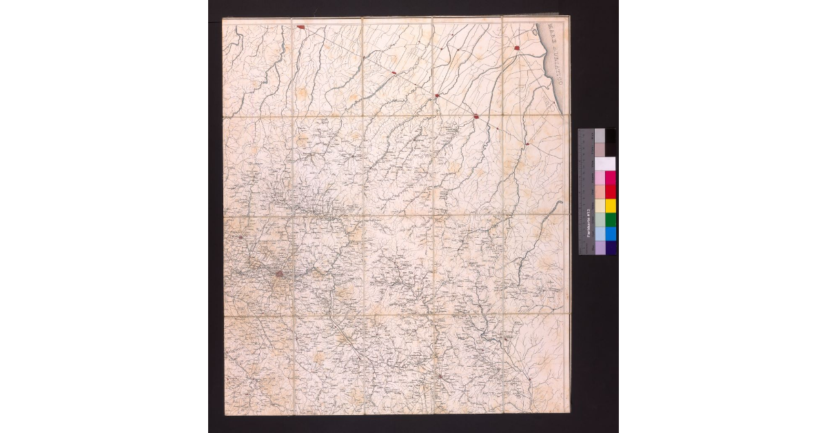 [Carta della Toscana di Giovanni Inghirami, fogli settentrionali, con evidenziazione dei centri abitati e dell'idrografia]