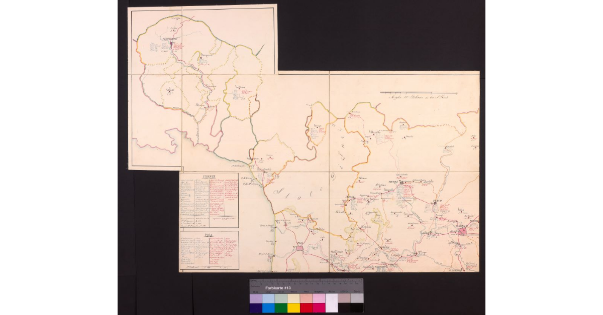 [Carta della dislocazione sul territorio toscano degli uffici dell'amministrazione statale: governativi, giudiziari, finanziari e militari]
