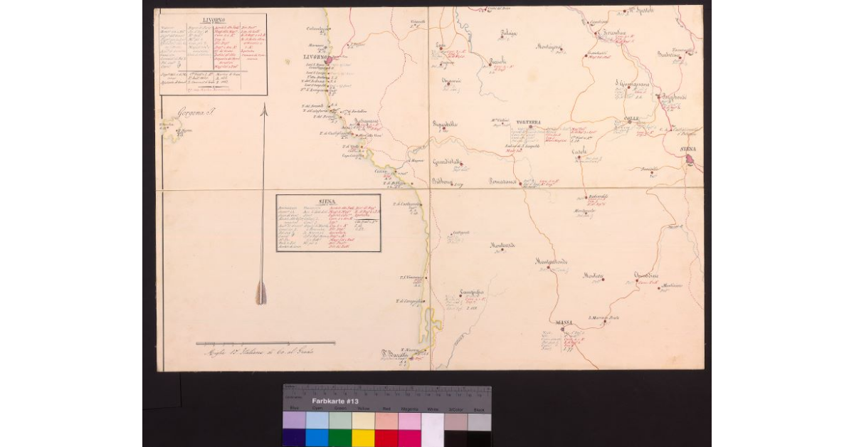 [Carta della dislocazione sul territorio toscano degli uffici dell'amministrazione statale: governativi, giudiziari, finanziari e militari]