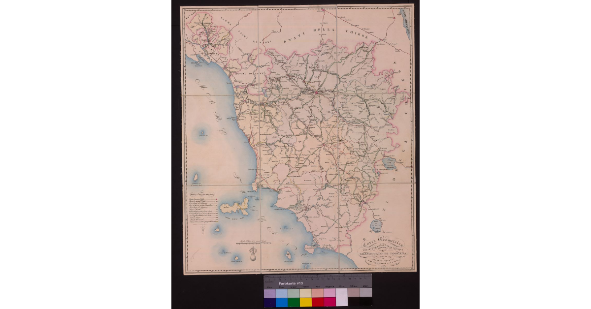 Carta geometrica delle strade e corsi d'acqua principali compresi nel Granducato di Toscana, redatta da Gaspero Manetti sulla proporzione di 1 al 510.000