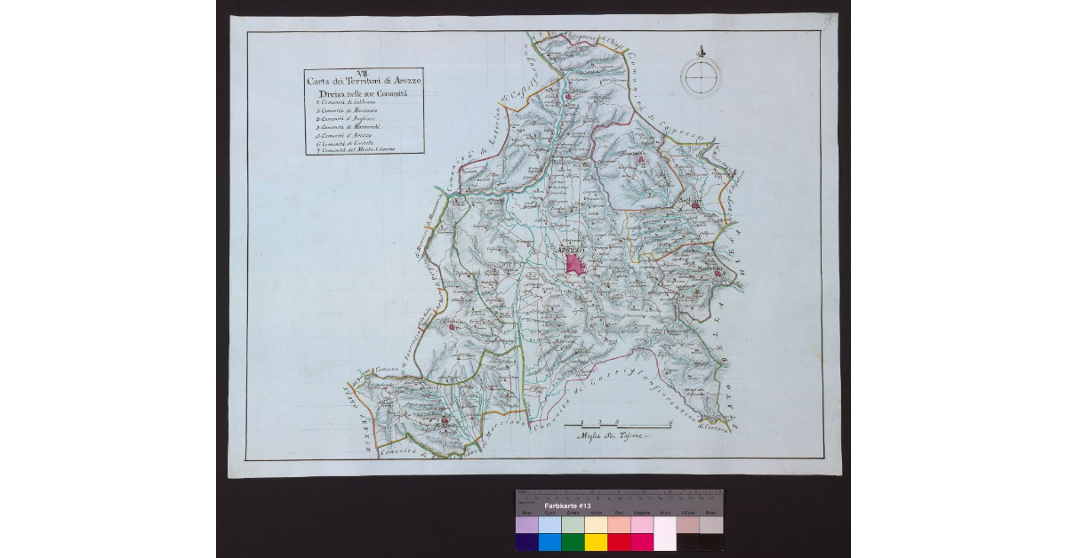 Carta dei Territori di Arezzo divisa nelle sue Comunità