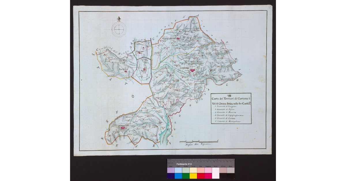Carta dei Territori di Cortona e Val di Chiana divisa nelle sue Comunità