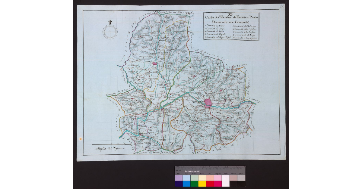 Carta dei Territori di Firenze e Prato divisa nelle sue Comunità