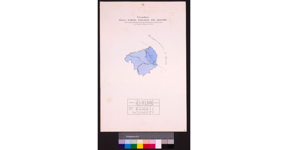 Circondario della Strada Traversa del Sentino. Breve tratto di Strada che serve di comunicazione fra la Lauretana e la Strada da Siena a Cortona