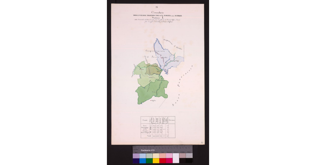 Circondario della Strada Traversa dalla R. Romana alla Aurelia Sezione I dalla Provinciale del Monte Amiata presso la confluenza dei torrenti Paglia e Senna fino al confine comunitativo fra Sorano e Pitigliano