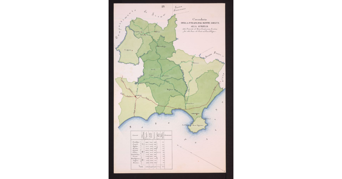 Circondario della Strada dal Monte Amiata all'Aurelia dalla Provinciale del Monte Amiata presso Arcidosso fino alla Barca del Grazi sul fiume Albegna