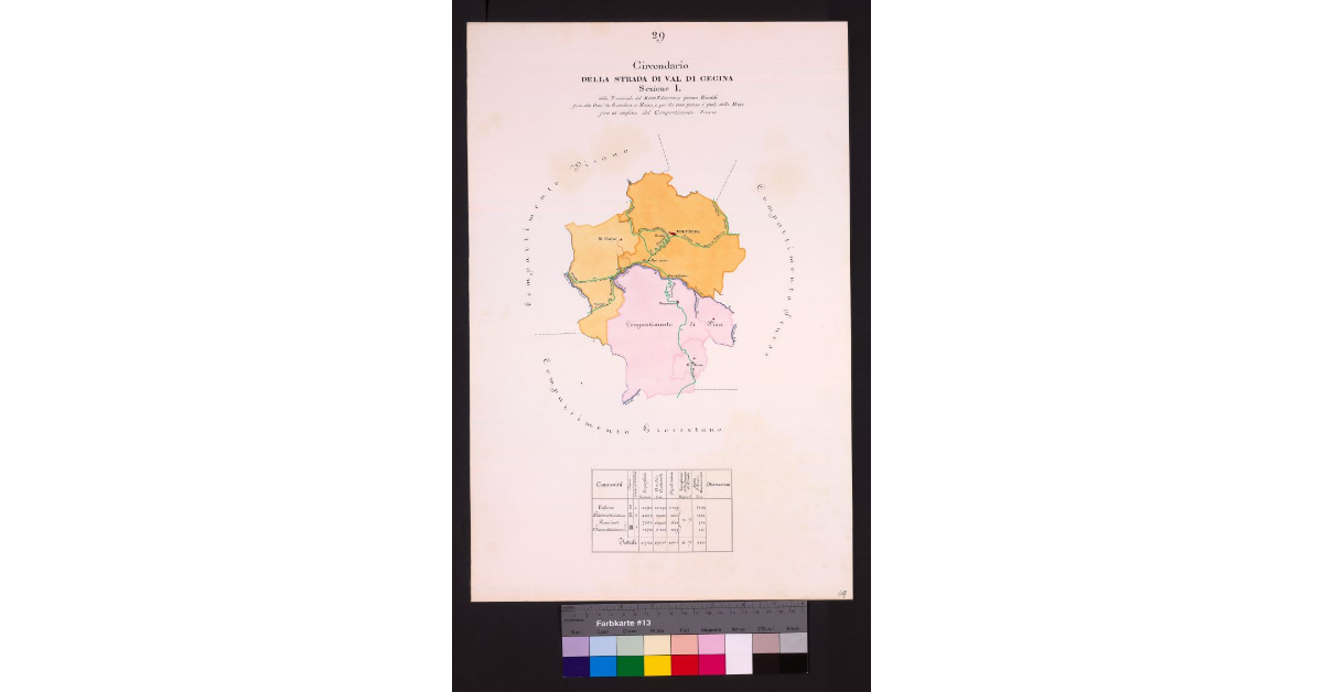 Circondario della Strada di Val di Cecina Sezione I dalla Provinciale del Monte Volterrano presso Rioddi fino alla Prov. Da Pontedera a Massa, e poi da essa presso i Pioli delle moje fino al confine del Compartimento Pisano