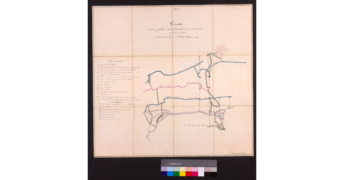 Pianta dei pozzi, gallerie, scale (dimostrative) ed escavazioni presentemente esistenti nella miniera di rame di Montecatini
