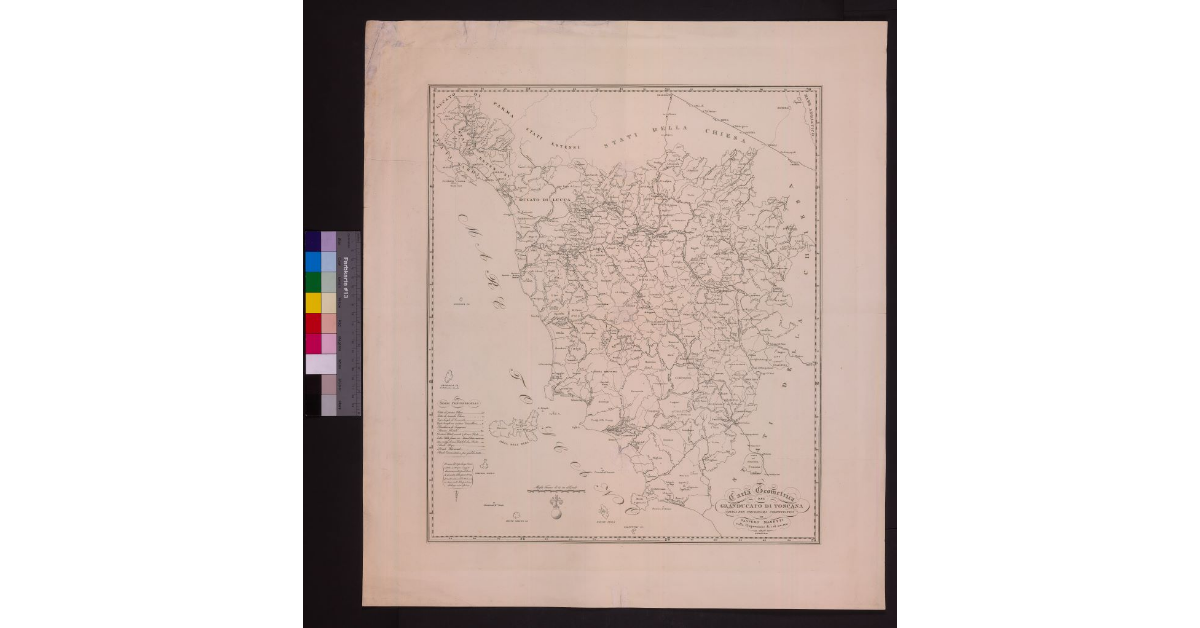 Carta geometrica del granducato di Toscana divisa per i circondari comunitativi da Gaspero Manetti sulla proporzione di 1 a 510.000